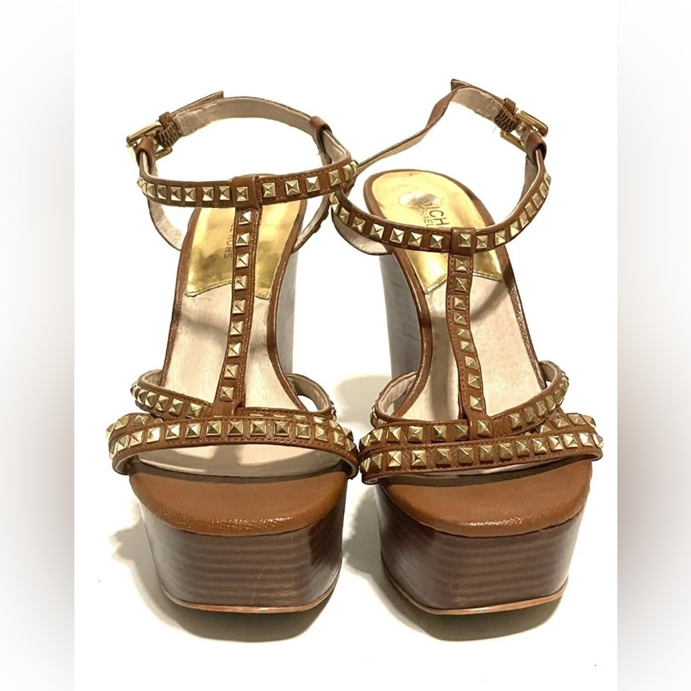 Michael Kors Alexi Studded T Strap Wedge Sandal 7.5